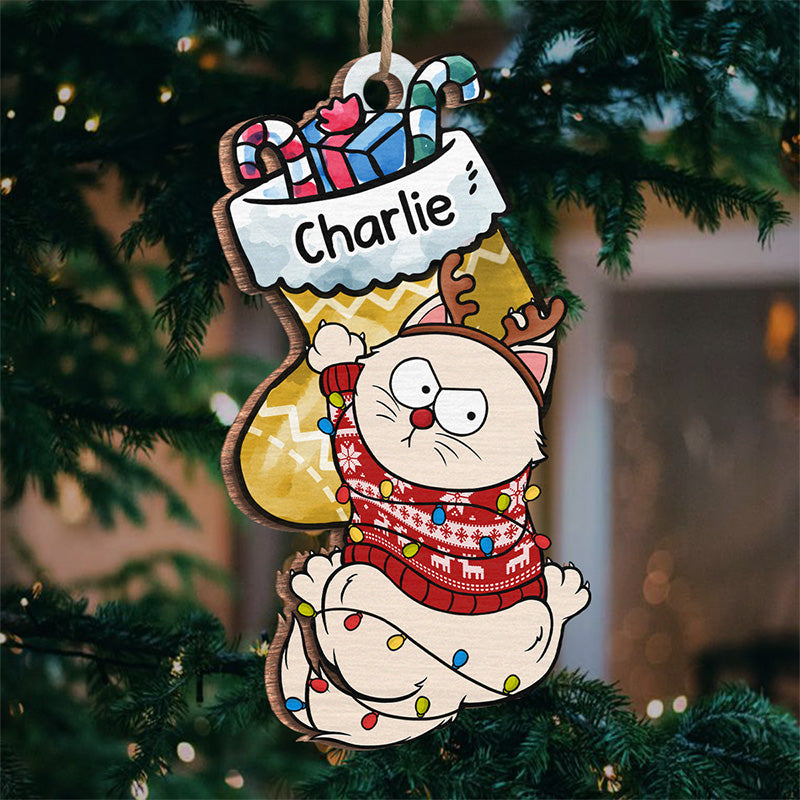 A Pawsome Christmas Filled With A Wagging Tail - Cat Personalized Custom Ornament - Wood Custom Shaped - Christmas Gift For Pet Owners, Pet Lovers