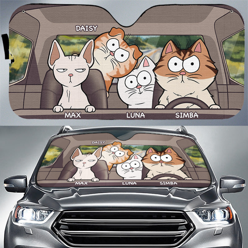 Cat's Trip - Cat Personalized Custom Auto Windshield Sunshade, Car Window Protector - Gift For Pet Owners, Pet Lovers
