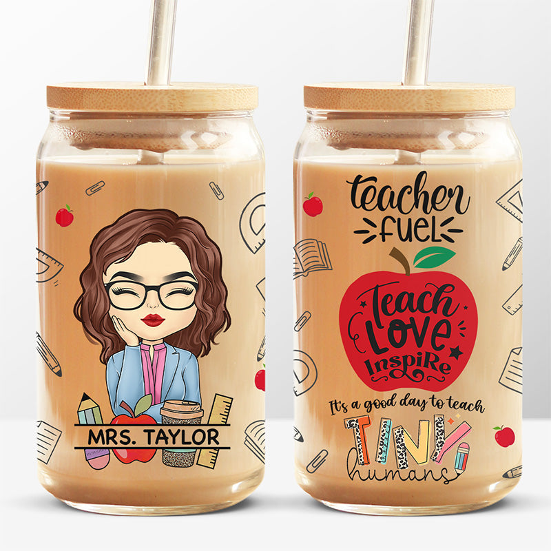 Teach Love Inspire - Teacher Personalized Custom Glass Cup, Iced Coffee Cup - Gift For Teacher, Back To School