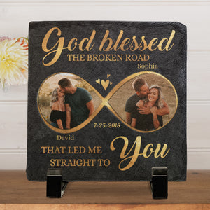 Custom Photo Together Is A Beautiful Place To Be - Couple Personalized Custom Square Shaped Rock Slate - Gift For Husband Wife, Anniversary