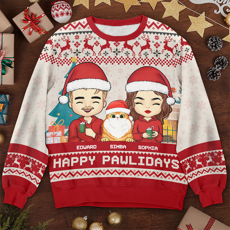 Season's Greetings From Furry Family - Dog & Cat Personalized Custom Ugly Sweatshirt - Unisex Wool Jumper - Christmas Gift For Husband Wife, Pet Owners, Pet Lovers