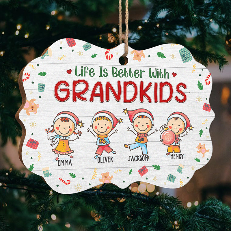 Life Is Better With Grandkids - Family Personalized Custom Ornament - Wood Benelux Shaped - Christmas Gift For Family Members