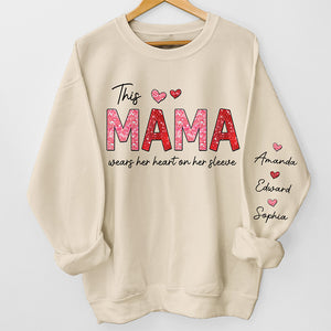 This Abuela Wears Her Heart On Her Sleeve - Family Personalized Custom Unisex Sweatshirt With Design On Sleeve - Gift For Mom, Grandma