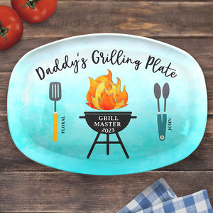 Daddy's Grilling Plate - Family Personalized Custom Platter - Father's Day, Birthday Gift For Dad