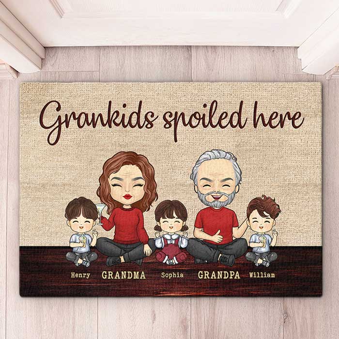 Grandkids Spoiled Here - Family Personalized Custom Decorative Mat - Gift For Grandparents