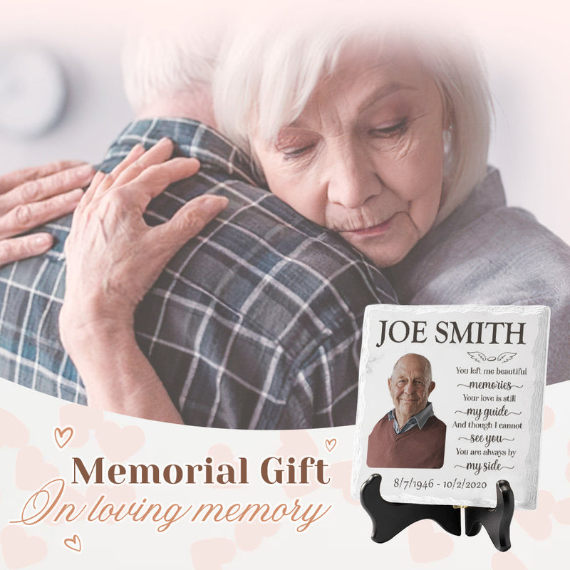 Custom Photo And Though I Cannot See You, You Are Always By My Side - Memorial Personalized Custom Square Shaped Ceramic Plaque With Stand - Memorial Gift, Sympathy Gift