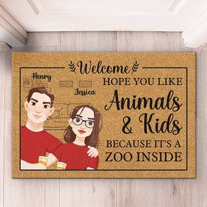 Hope You Like Animals & Kids Because It's A Zoo Inside - Couple Personalized Custom Decorative Mat - Gift For Husband Wife, Anniversary