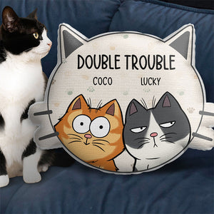 Nous sommes des fauteurs de troubles - Coussin personnalisé en forme de chat - Cadeau pour les propriétaires d'animaux et les amoureux des animaux