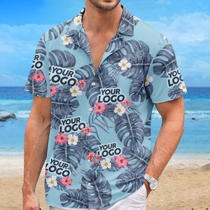 Custom Photo Tropical Leaves Summer Vibe - Company Logo Personalized Custom Unisex Tropical Hawaiian Aloha Shirt - Summer Vacation Gift, Gift For Coworker, Team Members