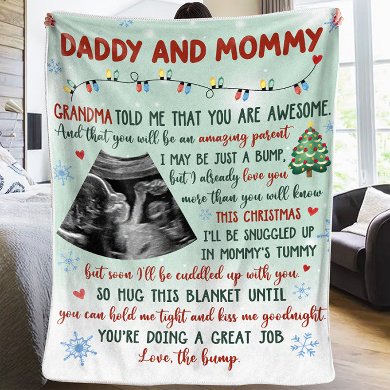 Custom Photo I May Be Just A Bump - Family Personalized Custom Baby Blanket - Baby Shower Gift, First Christmas Gift, Christmas Gift For First Mom
