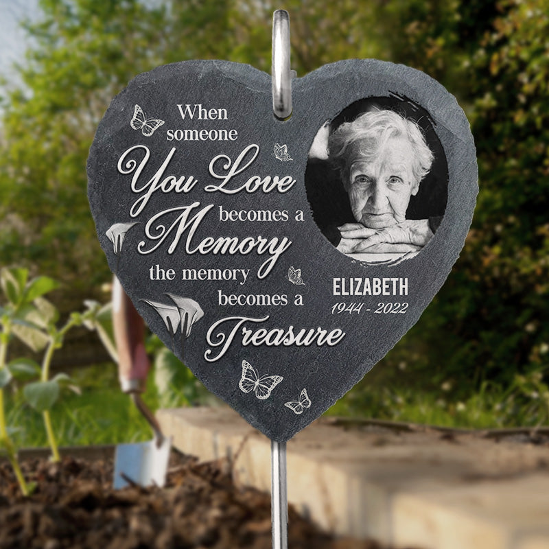 Custom Photo Memories With You Are Treasurea - Memorial Personalized Memorial Garden Slate & Hook - Sympathy Gift, Gift For Family Members