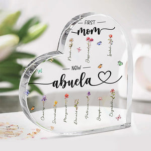 Grandma & Her Charming Flowers - Family Personalized Custom Heart Shaped Acrylic Plaque - Gift For Mom, Grandma