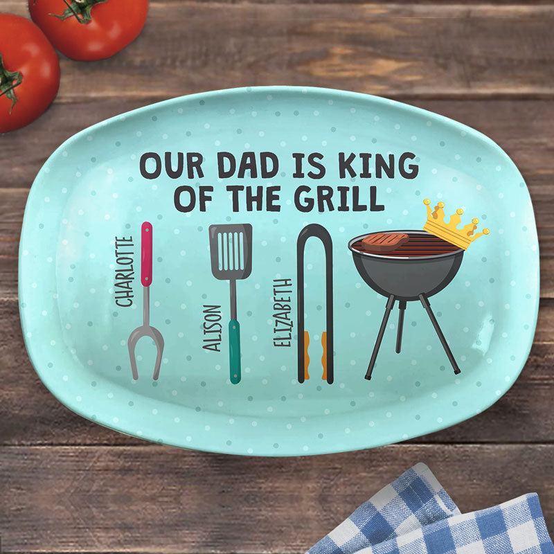 Dad Is King Of The Grill - Family Personalized Custom Platter - Father's Day, Birthday Gift For Dad