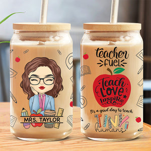 Teach Love Inspire - Teacher Personalized Custom Glass Cup, Iced Coffee Cup - Gift For Teacher, Back To School