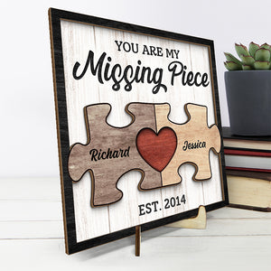 You're The Missing Piece To My Heart - Couple Personalized Custom 2-Layered Wooden Plaque With Stand - House Warming Gift For Husband Wife, Anniversary