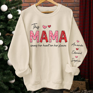 This Abuela Wears Her Heart On Her Sleeve - Family Personalized Custom Unisex Sweatshirt With Design On Sleeve - Gift For Mom, Grandma
