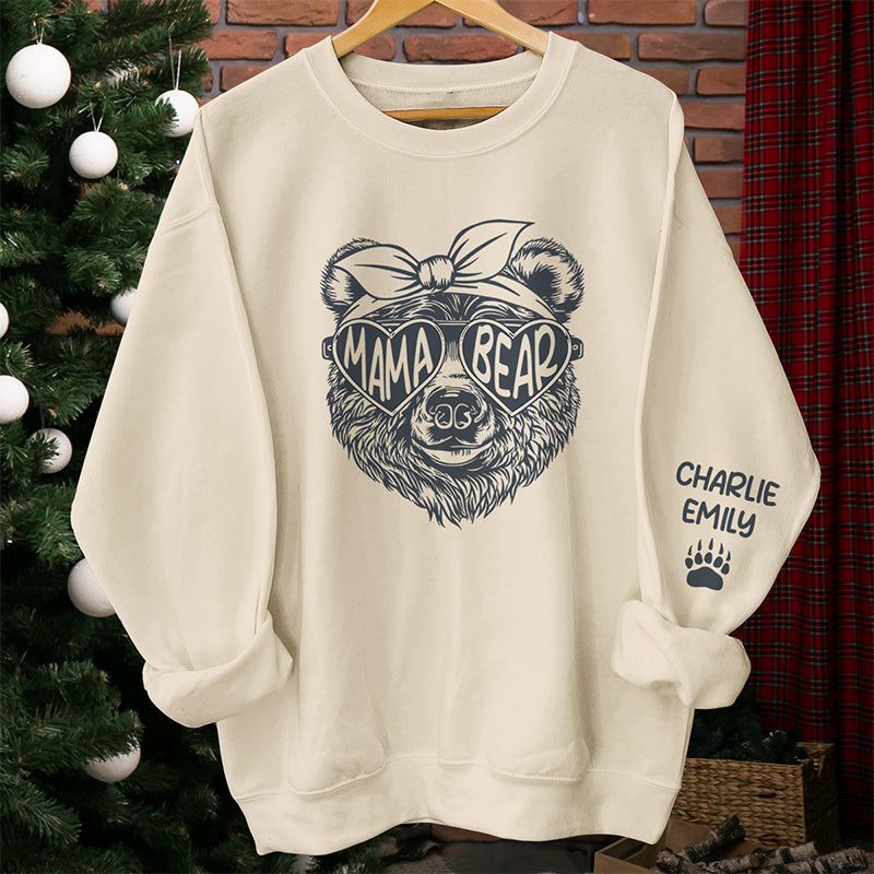 The Coolest Papa & Mama Bear - Family Personalized Custom Unisex Sweatshirt With Design On Sleeve - Gift For Dad, Mom