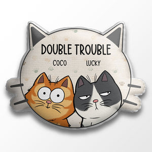 Nous sommes des fauteurs de troubles - Coussin personnalisé en forme de chat - Cadeau pour les propriétaires d'animaux et les amoureux des animaux