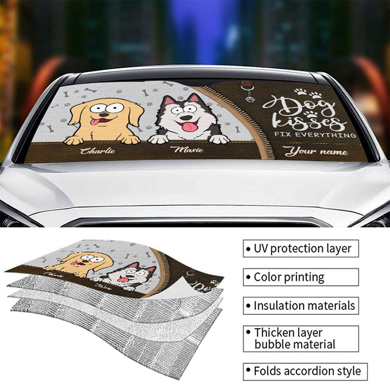 Life Is Better With Fur Babies - Dog & Cat Personalized Custom Auto Windshield Sunshade, Car Window Protector - Gift For Pet Owners, Pet Lovers