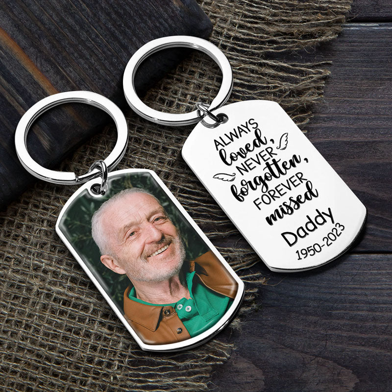 Custom Photo Always Loved Forever Missed - Memorial Personalized Custom Keychain - Sympathy Gift For Dad