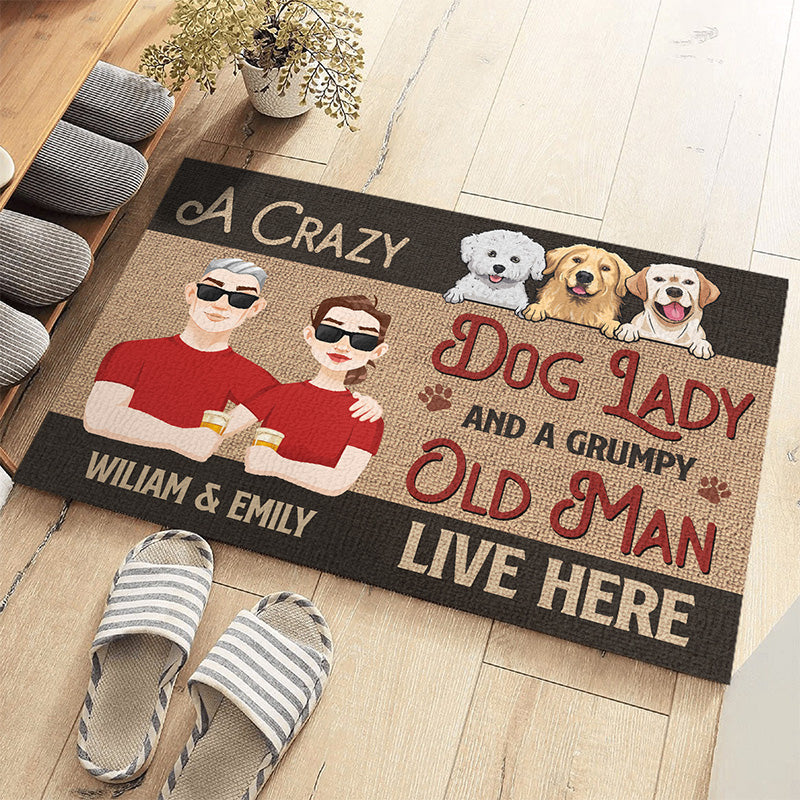 A Crazy Dog Lady And A Grumpy Old Man Live Here - Dog Personalized Custom Decorative Mat - Gift For Pet Owners, Pet Lovers