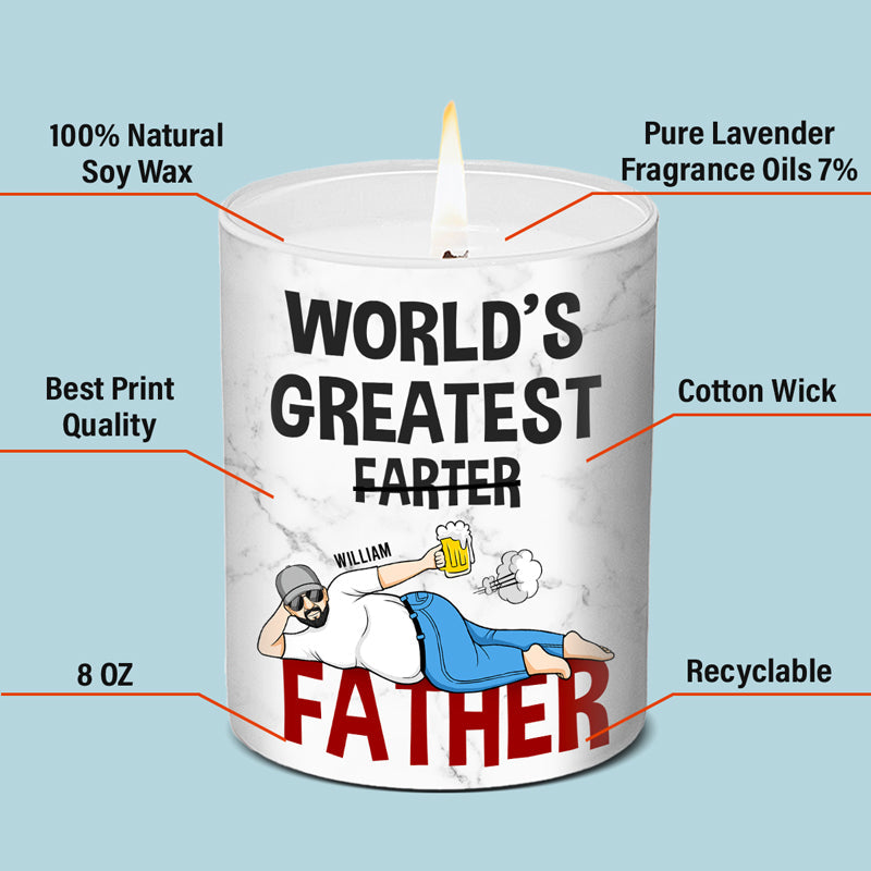 World's Greatest Farter - Family Personalized Custom Smokeless Scented Candle - Father's Day, Birthday Gift For Dad