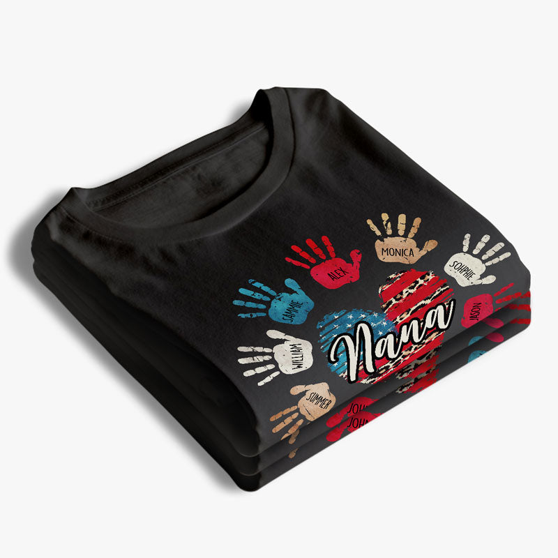 Grandma And Grandkids Heart And Hands - Gift For 4th Of July - Personalized Unisex T-Shirt