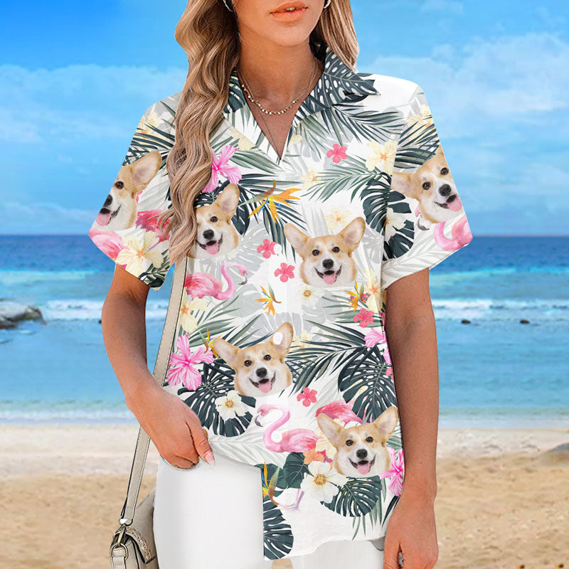 Custom Photo Summer Time White & Pink Style - Dog & Cat Personalized Custom Unisex Tropical Hawaiian Aloha Shirt - Summer Vacation Gift, Gift For Pet Owners, Pet Lovers