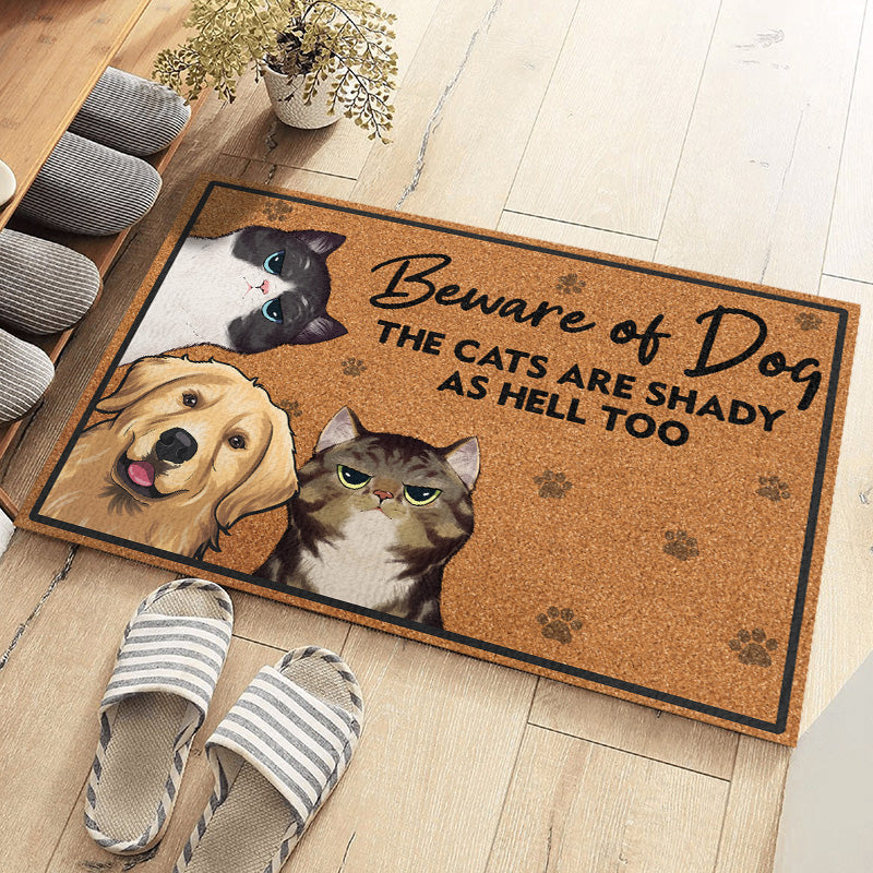 Beware Of Dogs, Cats Are Shady Too - Dog & Cat Personalized Custom Decorative Mat - Gift For Pet Owners, Pet Lovers