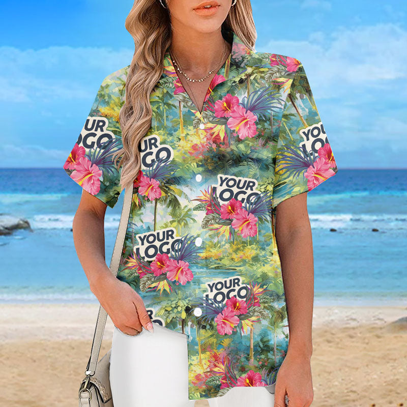 Custom Photo Let The Summer Begin - Company Logo Personalized Custom Unisex Tropical Hawaiian Aloha Shirt - Summer Vacation Gift, Gift For Coworker, Team Members