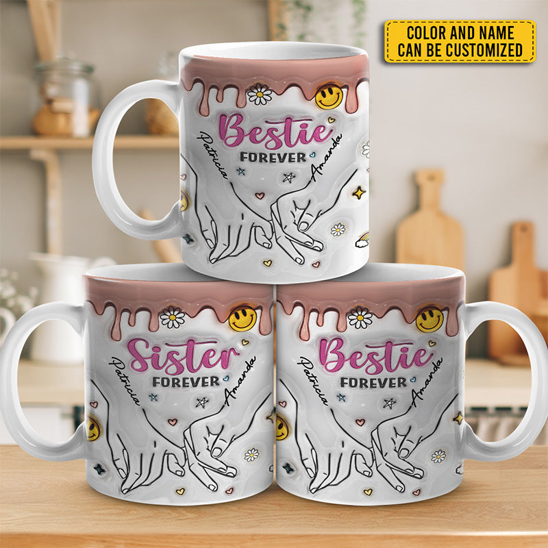 Sisters By Heart - Bestie Personalized Custom 3D Inflated Effect Printed Mug - Gift For Best Friends, BFF, Sisters, Coworkers