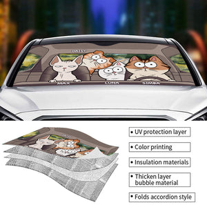 Custom Auto Windshield Sunshade Cover, Car Window Protector - Personalized Birthday Gifts For Dog Cat Lovers, Dog Dad And Mom, Cat Owners  - Cat's Trip