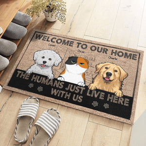 Welcome To Our Home, Human Live Here With Fur Babies - Dog & Cat Personalized Custom Decorative Mat - Gift For Pet Owners, Pet Lovers