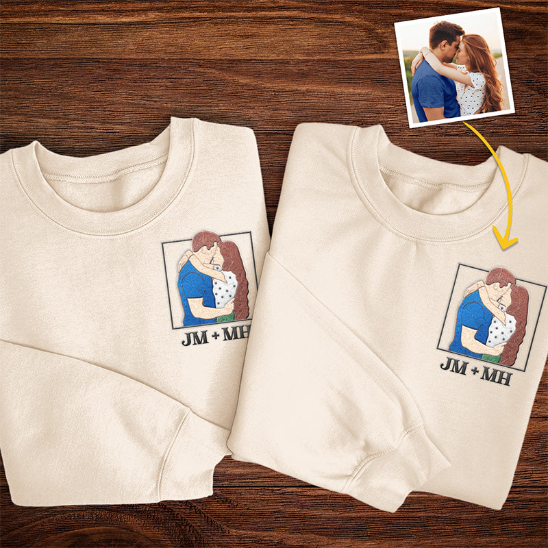Custom Photo In Love And Bliss - Couple Personalized Custom Unisex Embroidered T-shirt, Sweatshirt - Gift For Husband Wife, Anniversary