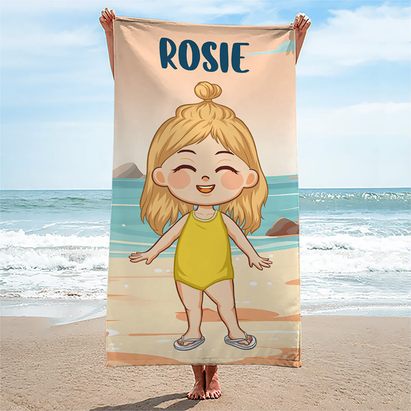 Happiness Comes In Waves - Family Personalized Custom Beach Towel - Summer Vacation Gift, Birthday Pool Party Gift For Family Members