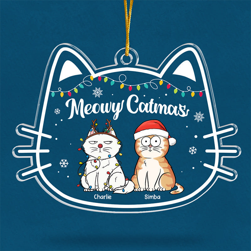 Meowy Catmas - Cat Personalized Custom Ornament - Acrylic Cat Shaped - Christmas Gift For Pet Owners, Pet Lovers
