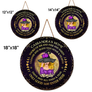 Drive Away All Harm And Fear - Personalized Custom Round Shaped Home Decor Witch Wood Sign - Halloween Gift For Witches, Yourself