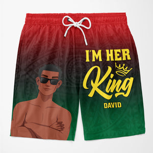 I'm Her King I'm His Queen - Funny Personalized Custom Tropical Hawaiian Aloha Couple Beach Shorts - Summer Vacation Gift, Birthday Party Gift For Husband Wife