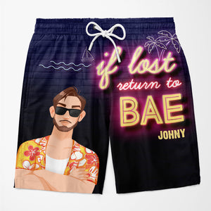 If I'm Lost, Return To Bae - Funny Personalized Custom Tropical Hawaiian Aloha Couple Beach Shorts - Summer Vacation Gift, Birthday Party Gift For Husband Wife
