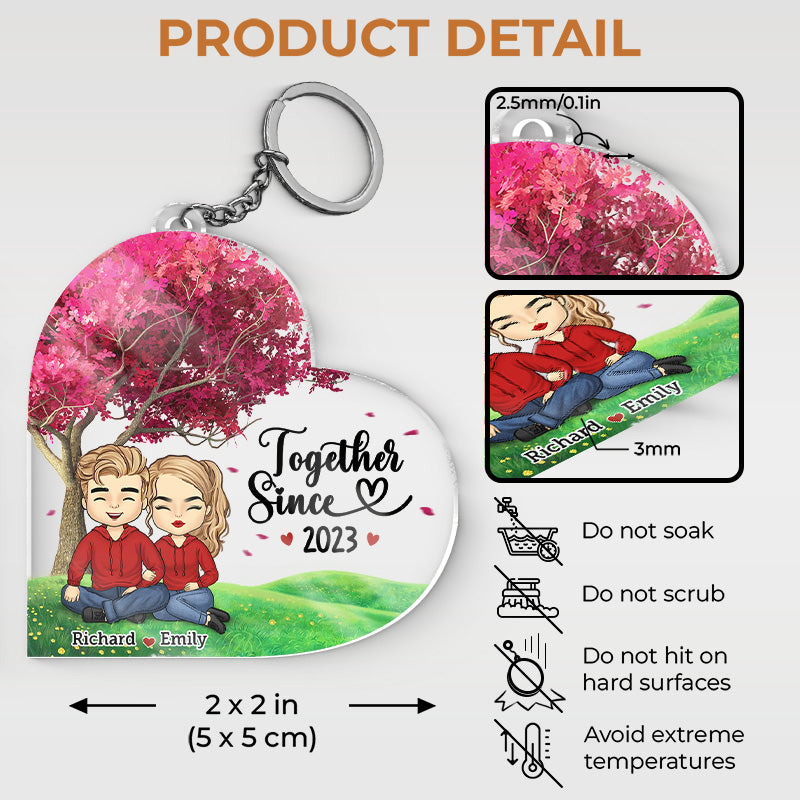 We've Been Together Since - Couple Personalized Custom Heart Shaped Acrylic Keychain - Gift For Husband Wife, Anniversary