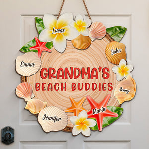 Grandma's Beach Buddies - Family Personalized Custom Shaped Home Decor Wood Sign - Summer Vacation, House Warming Gift For Grandma