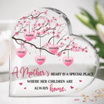 Mother's Love Is The Heart Of A Family - Family Personalized Custom Heart Shaped Acrylic Plaque - Gift For Mom, Grandma