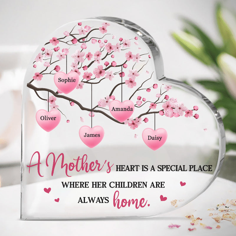 Mother's Love Is The Heart Of A Family - Family Personalized Custom Heart Shaped Acrylic Plaque - Gift For Mom, Grandma