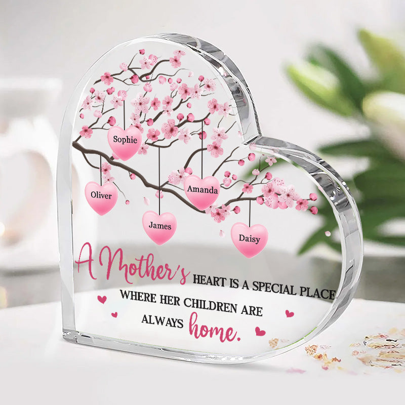 Mother's Love Is The Heart Of A Family - Family Personalized Custom Heart Shaped Acrylic Plaque - Gift For Mom, Grandma