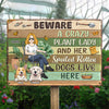 A Crazy Plant Lady & Her Pets - Dog & Cat Personalized Custom Home Decor Metal Sign - House Warming Gift For Pet Owners, Pet Lovers, Gardening Lovers