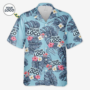Custom Photo Tropical Leaves Summer Vibe - Company Logo Personalized Custom Unisex Tropical Hawaiian Aloha Shirt - Summer Vacation Gift, Gift For Coworker, Team Members