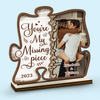 Custom Photo Loving You Is Easy - Couple Personalized Custom Shaped 2-Layered Wooden Plaque With Flat Stand - House Warming Gift, Gift For Husband Wife, Anniversary