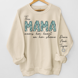 This Mommy Wears Her Heart On Her Sleeve  - Family Personalized Custom Unisex Sweatshirt With Design On Sleeve - Birthday Gift For Mom, Grandma