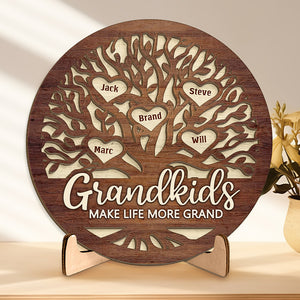 Grandkids Make My Heart Smile - Family Personalized Custom 2-Layered Wooden Plaque With Stand - Gift For Grandma