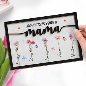 Happiness Is Being A Mom - Family Personalized Custom 2-Layered Wooden Plaque With Stand - House Warming Gift For Mom, Grandma